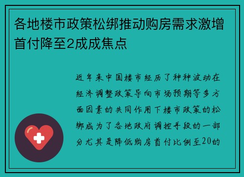 各地楼市政策松绑推动购房需求激增首付降至2成成焦点